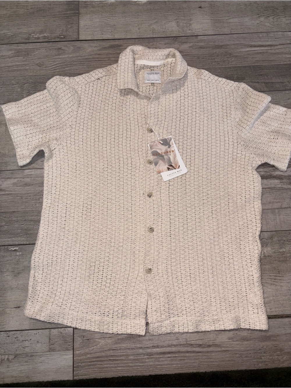Cactus Cream Knit Short Sleeve Button-Down Shirt
